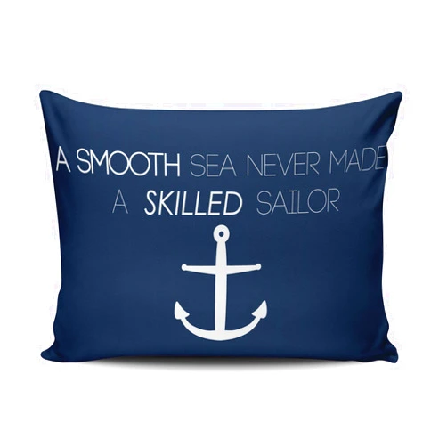 SALLEING Custom Pretty Cute Navy Nautical Anchor Quotes a Smooth Sea Never Made a Skilled Sailor Decorative Pillowcase Pillowslip Throw Pillow Case Cover Zippered One Side Printed 12x20 Inches