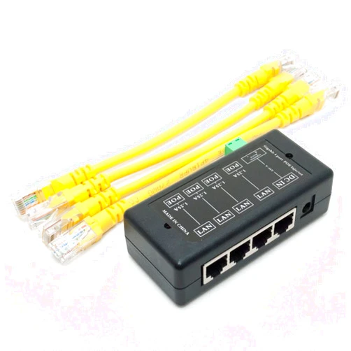 DSLRKIT 4 Ports Gigabit Passive PoE Injector Midspan Ethernet Adapter Without Power Adapter