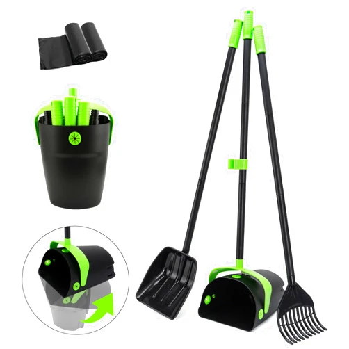 Ibestbuy Pooper Scooper Swivel Bin & Rake & Spade Kit with Waste Bags, Max 50