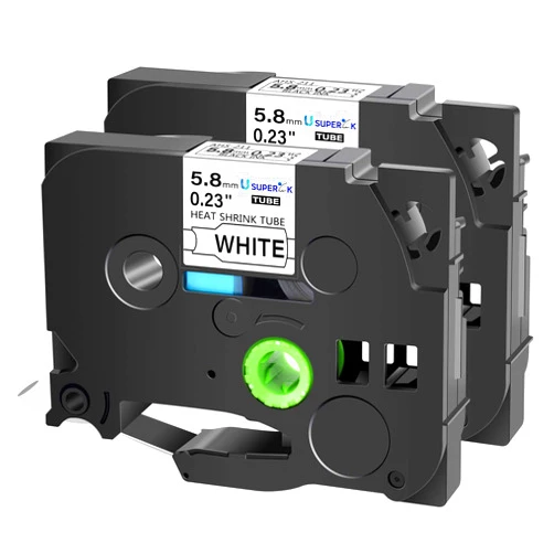 USUPERINK 2 Pack Compatible for Brother P-Touch HSe-211 HSe211 HS-211 HS211 Black on White 5.8mm 0.23'' Heat Shrink Tubing Label Tape for Wire Cable use in PT-D600 P700 P750W P900 Label Printer