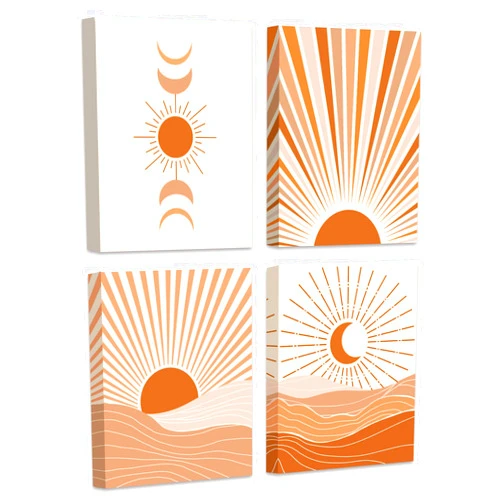 Drsoum Boho Room Decor Sun Moon Canvas Wall Art Abstract Bohemain 𝗙𝗿𝗮𝗺𝗲𝗱 Wall Decor Home Decor Set of 4, 8x10in (Framed)