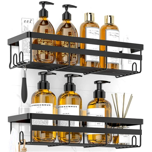 WOWBOX Shower Caddies 2 Pack - Adhesive Hanging Shower Shelf - Bathroom Organizers and Storage, No Drilling Stainless Shower Shelves for Home Decor, Bathroom Accessories