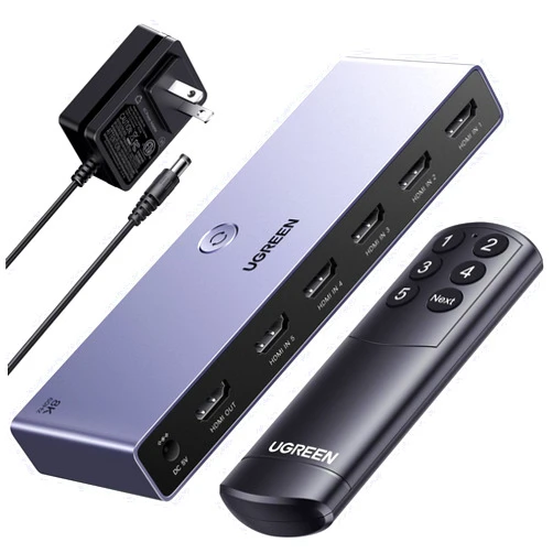 UGREEN 8K@60Hz HDMI Switch 5 in 1 Out Aluminum Support 4K@240Hz HDR10+ HDCP 2.3 CEC HDMI 2.1 Switcher Splitter with Power Adapter Compatible with PS5/4 Xbox Nintendo Switch Roku Apple TV Fire Stick