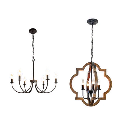 Rviezza 6-Light Farmhouse Chandelier and 4-Light Farmhouse Wood Chandeliers for Dining Room Lighting Fixtures Hanging,Classic Candle Ceiling Modern Chandeliers for Foyer,Kitchen Island, Living Room