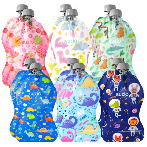 BUZIO Reusable Pouches for Toddlers, 12 Packs 5oz Baby Food Pouches for Baby Food, Double Zipper Refillable Squeeze Pouches, BPA-Free, Food Safe for Organic Snack, Homemade Fruit Puree, Yogurt