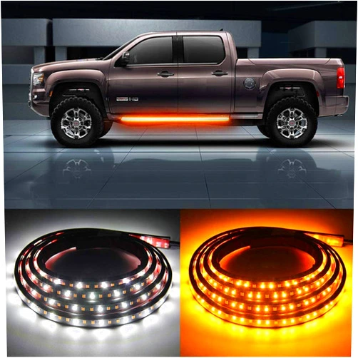 OPL5 2PCs Truck LED Running Board Lights Sequential Amber Side Marker Light 70 Inch Emergency Extended Crew Cab 216 LEDs Waterproof Flexible Turn Signal Light Bar for Pickup Trucks Car (70in)