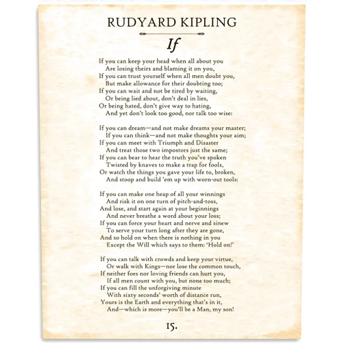 Lone Star Art If Rudyard Kipling Wall Art - 11x14 Unframed Typography Book Page Print - Great Gift for Poetry Fans and Inspirational and Motivational Decor for Home and Office Under $15