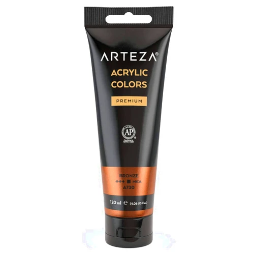 ARTEZA Metallic Acrylic Paint, (Bronze A730) 120 ml/tube, Highly Pigmented & Fade-Resistant, Non-Toxic, for Artists & Hobby Painters