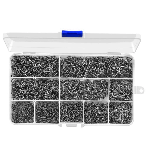 Anmuka HETH 2000pcs Fishing Worm Hooks High Carbon Steel Wide Gap Offset Fishing Hook Set for Saltwater and Freshwater with 10 Sizes