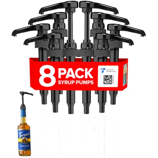 Little squirt syrup pump Syrup Pump for Torani, Davinci and Jordan Skinny 750mL Bottles, 8-Pack (Black)