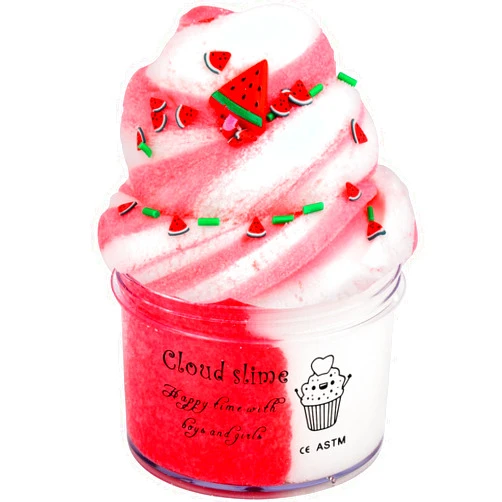 WUJYLY Cloud Slime for Girls Boys,with Red Watermelon Slime Charms,Super Soft and Non Sticky Slime,Scented Slime Party Favors,Stress Relief Toy for Kids Education,Birthday Gift(8 OZ 200ML)