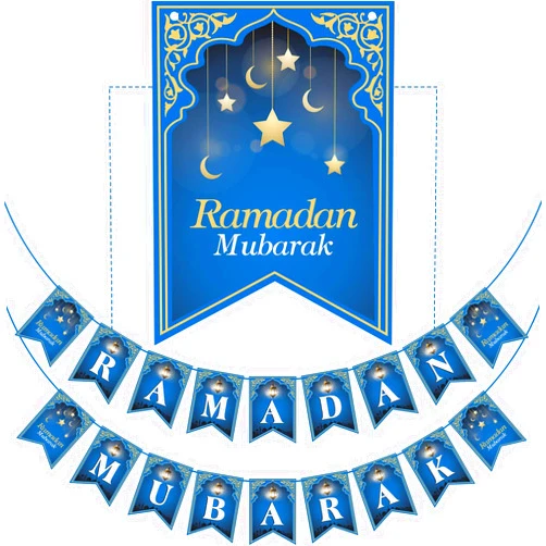 Blulu No DIY Required Muslim Ramadan Party Supplies Decorations, Blue Eid Celebration Decoration for Muslim (Ramadan Mubarak)