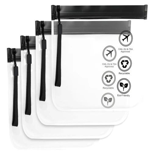 LINKIM BOLLY 4 Pcs Clear TSA Approved Security Toiletry Bag with Sealing Strip 20 x 20cm Cosmetic Pouch Makeup Bags for Women(Black)