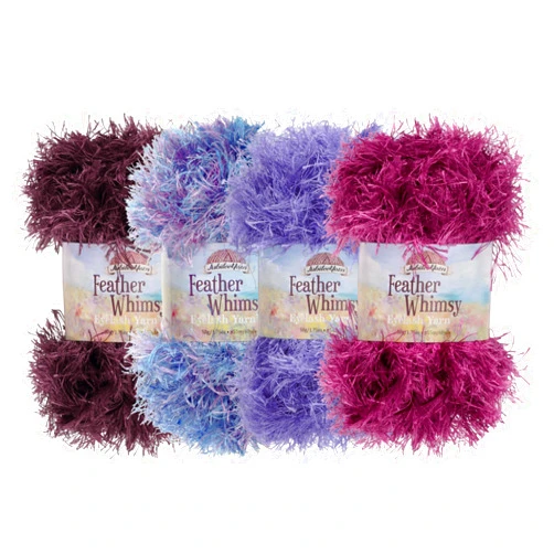 BambooMN JubileeYarn Feather Whimsy Eyelash Yarn - 50g/Skein Fine Polyester Fur - Shades of Purple - 4 Skeins