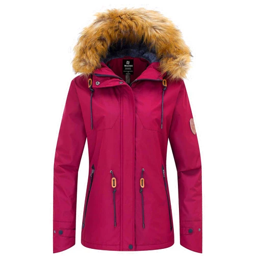 Wantdo Women's Waterproof Ski Jacket Hooded Winter Snow Coat Mountain Snowboarding Jackets Insulated Fleece Parka