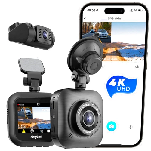 Avylet Dash Cam Front and Rear, Avylet 4K/1080P Wi-Fi Dash Camera for Cars with APP, Dual Dashcam Camera, 2'' IPS Screen, Super Night Vision, WDR, 24H Parking Mode, 170° Wide Angle, G-Sensor, Loop Recording