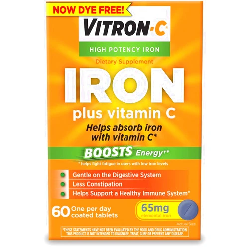 Vitron-C Iron Supplement Plus Vitamin C Coated Tablets 60 ct (4 Pack)