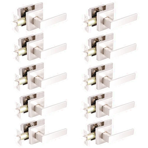 Gobrico Square Plate Passage/Hall Door Lever Handles Without Key in Satin Nickel 10Pack,Interior Door Locks for Closet Keyless Passage Contractor Bulk Pack