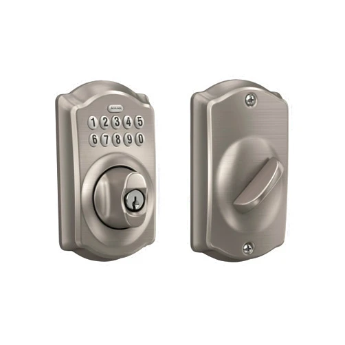 Schlage BE365 V CAM 619 Camelot Keypad Deadbolt, Electronic Keyless Entry Lock, Satin Nickel