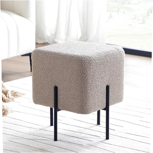 Get Set Style Modern Vanity Ottoman Stool Boucle Foot Stools Square Small Vanity Chair for Makeup Room Footrest Stool with Metal Legs Home Décor Stool for Living Room, Bedroom, Entryway