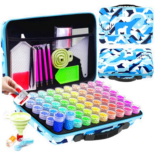 ARTDOT 60 Slots Storage Container for Diamond Art Kits for Adults,Portable Bead Storage Boxes for Diamond Painting Accessories and Tools(Blue)