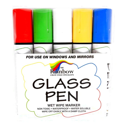 Rainbow Chalk Markers Limited Glass Pen Window Marker: Liquid Chalk Markers for Glass, Car Marker or Mirror Pen with Washable Paint - Car Windows, Storefront Window, Wedding, Parade, Party & Holiday Decorations (5 Pens - Wide Tip)