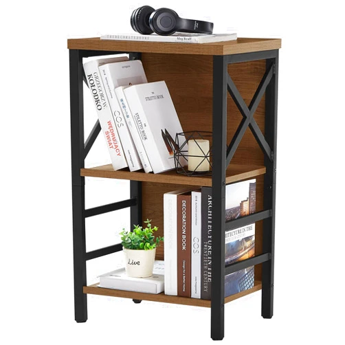MNEETRUNG Bookcase, Industrial 3 Tier Bookshelf,Narrow Bookcase with Rustic Wood and Metal, FreeStanding Storage Small Bookshelf for Small Space, Living Room, Bedroom and Home Office, Brown