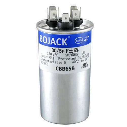 BOJACK 30+5uF 30/5MFD ±6% 370V CBB65 Dual Run Circular Start Capacitor for AC Motor Run or Fan Start or Condenser Straight