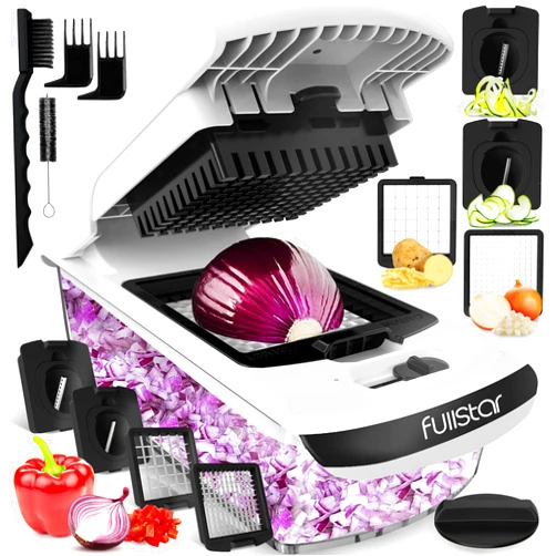 Fullstar Vegetable Chopper - Spiralizer Vegetable Slicer - Onion Chopper with Container - Pro Food Chopper - Slicer Dicer Cutter - (4 in 1, White)