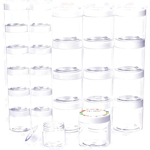 SGHUO Empty 24 Pack Slime Containers, 12 6oz and 12 2oz Plastic Storage Jars with Lids and Labels for DIY Slime, Glitter, Jewelry Making Supplies, Foam Beads