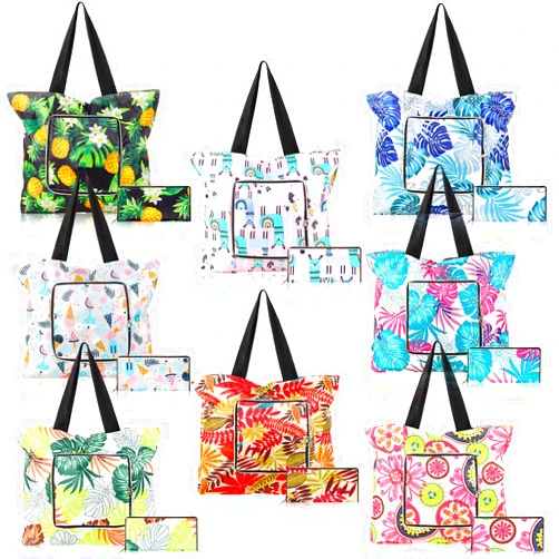 Cunno 8 Pcs Summer Reusable Shopping Bags for Groceries Beach Tote Bag Waterproof Travel Bags, 13.78 x 17.72 x 4.72''