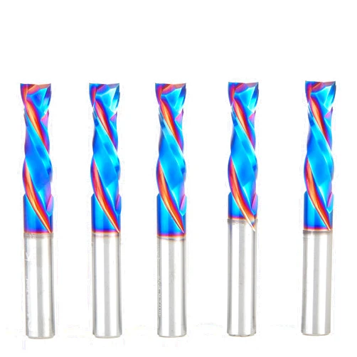 Amana Tool 46172-K-5 5-Pack CNC SC Spektra Extreme Tool Life Coated Compression Spiral 3/8 D x 1-1/4 CH x 3/8 SHK x 3 Inch Long 2 Flute Router Bits