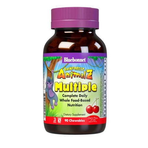 Bluebonnet RainForest Animalz Multiple Complete Daily WholeFood Based Supplement Blend Multivitamin & Essential Minerals for Immune Health & Nutrient Support - Gluten-Free - 90 Cherry Chewable Tablets
