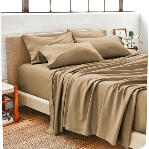 RESTURA Olympic Queen Sheet Set 1000 Thread Count - 6 Piece Egyptian Cotton Taupe Bed Sheets Soft 20 Inches Deep Easy Fit Breathable Wrinkle Free Comfy Bedding Sheets