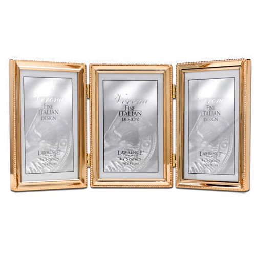 Lawrence Frames 11746T Classic Bead Picture Frame, 4x6 Triple, Gold