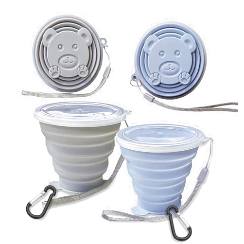 Nintora-C Collapsible Cup, Silicone Collapsible TravelCup, Expandable Folding Camping Drinking Cups with Lids Reusable Small Portable Mugs-Cup for Travel, Camping, Hiking,Outdoor Sports (blue&grey)