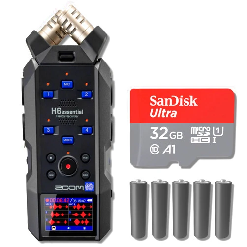 StreamEye Zoom H6essential 6-Track 32-Bit Float Portable Audio Recorder with 32GB microSD Card and AA Batteries