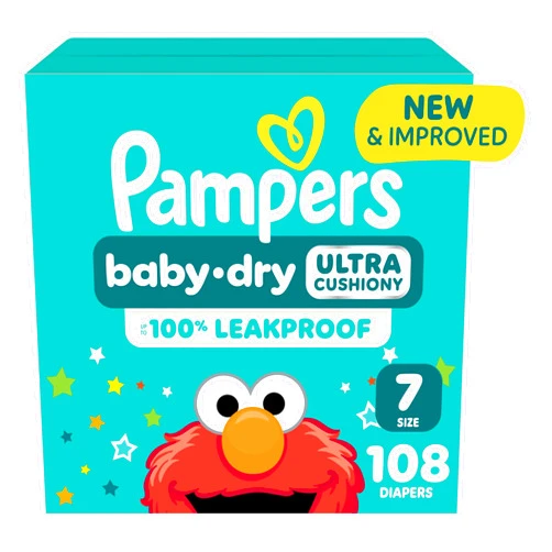 Pampers Diapers - Baby Dry - Size 7, 108 Count, Absorbent Disposable Infant Diaper (Packaging May Vary)