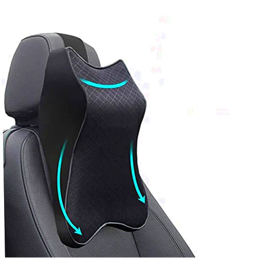WAQIA Car Seat Headrest Neck Rest Cushion, Car Seat Neck Pillow 100% Pure Memory Foam Neck Pillow with Breathable Removable Cover, Comfortable Ergonomic & Neck Pain Relief（14.17x11.8x3.9 in） (1 Pack, Black)
