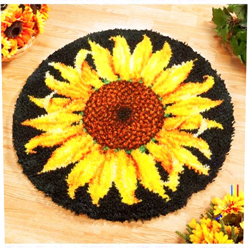 MIAOLLUN Latch Hook Rug Kit, Sunflower Pattern Printed Canvas DIY Rug Crochet Yarn Kits, Embroidery Decoration 20.4