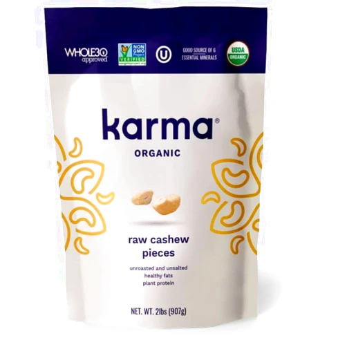Karma Raw Cashew Pieces by Karma Nuts, Roasted, Vegan, Gluten Free, Low Net Carb, Natural, Everyday Nut Snack, Great For Baking, Resealable Bulk 32oz Bag