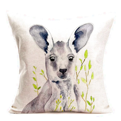 Tlovudori Decorative Throw Pillow Covers Oil Painting Animal Australian Kangaroo Green Leaves Cotton Linen Rustic Farmhouse Throw Pillow Case Decor Home Sofa Couch 18
