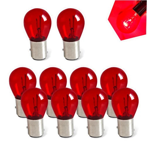 Yumfugu 10 PCS 1157 Car Halogen Brake Light, BAY15D High Low Foot Double Tail Ultra-bright Parking Light, Automotive 360-degree Lighting Accessories, Suitable for Cars and Motorcycles (Red)