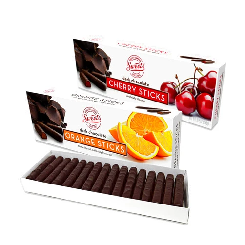 Snackivore Sweet Candy Dark Chocolate Candy Sticks Variety 2 Pack- Dark Chocolate Orange Sticks and Dark Chocolate Cherry Sticks
