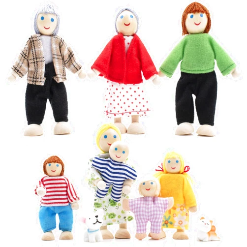 Jzszera Wooden Doll House People of 8 Miniature Figures and 2 Pets, Dollhouse Dolls Family Set- Dollhouse Accessories for Girls Toddler Kids Pretend Play and Imaginative Fun
