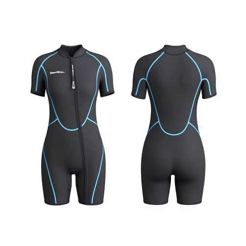 Seaskin Mens 3mm Shorty Wetsuit Womens, Full Body Diving Suit Front Zip Wetsuit for Diving Snorkeling Surfing Swimming