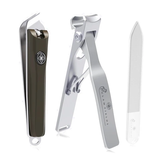 GLAMFIELDS 3pcs Nail Clippers Set, GLAMFIELDS Extra long Slanted Edge Fingernail Clipper Leather Case Packed Good Gift, 17mm Ultra Wide Jaw Opening Nail Cutter Toenail Clippers for Men Women Seniors Thick Nails
