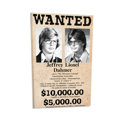 HRVCAS Jeffrey Lionel Dahmer Vintage Wanted Poster Canvas Painting Wall Art Poster for Bedroom Living Room Decor 08x12inch(20x30cm) Frame-style