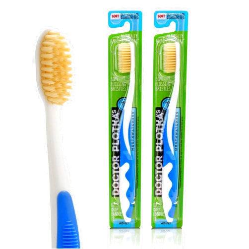 MOUTHWATCHERS Soft Flossing Manual Toothbrush for Adults, 2 Pack, Blue, Ultra Clean, Good for Sensitive Teeth and Gums, By Dr. Plotka's