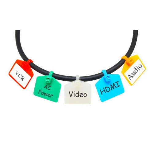Mr-Label 2-3/4” Nylon Cable Zip Ties Tags Labels Marker – Write on | Self-Locking – with Free Printable Labels - for Wire Marking and Organizing (50, Five Assorted Color)